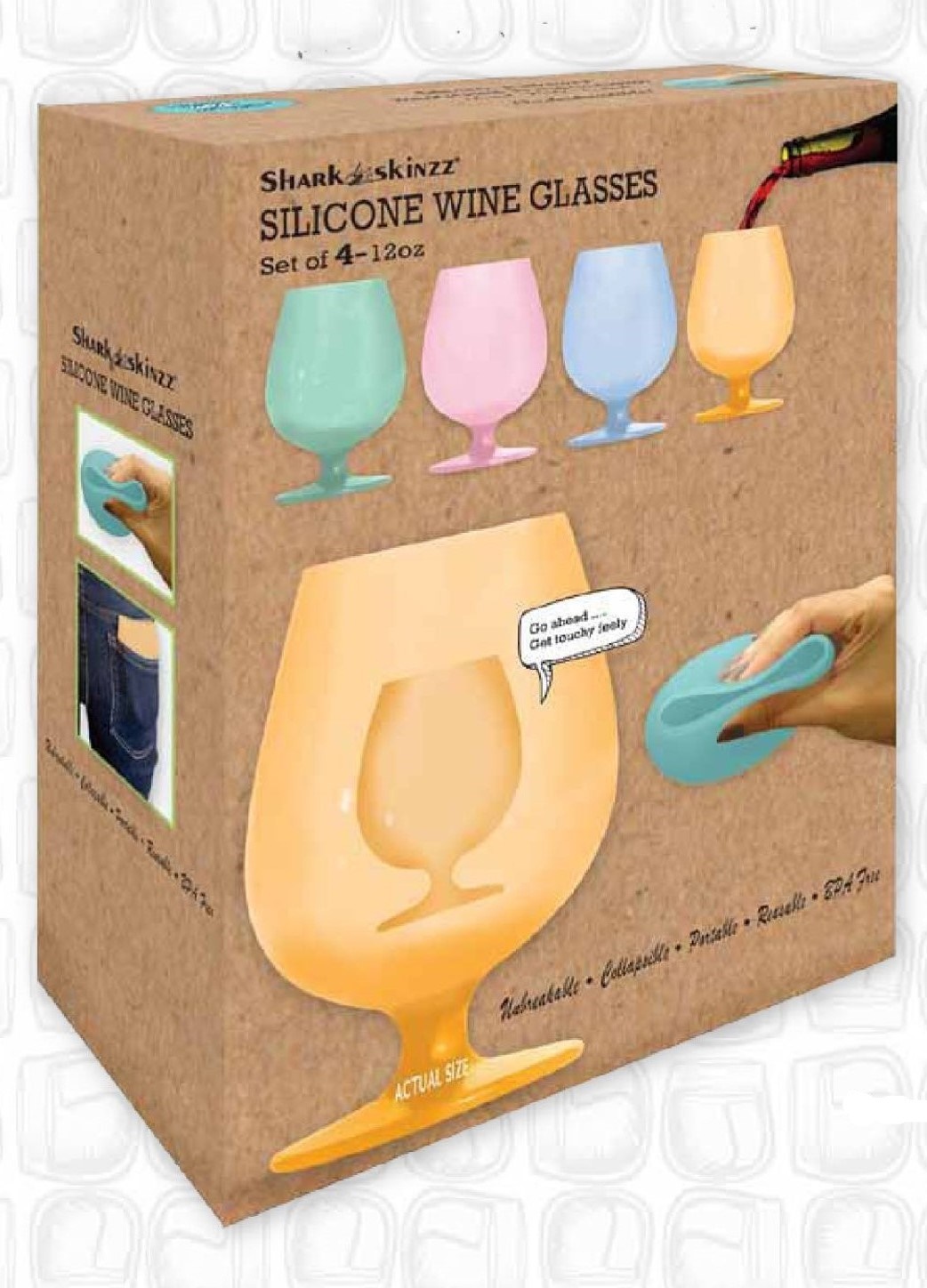 Silicone Wine Glasses Set of 4 in Travel Bag Glowing 