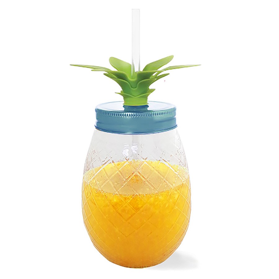 Fabulous Pineapple Sipper Glasses w/Lids & Reusable Straws