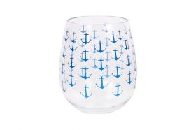 Anchor Print Stemless Wine Glass Clear