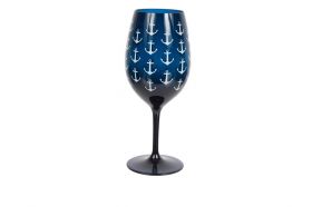 Anchor Print Wine Glass Navy