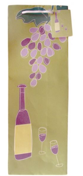 light green with bottle and grapes paper gift bag